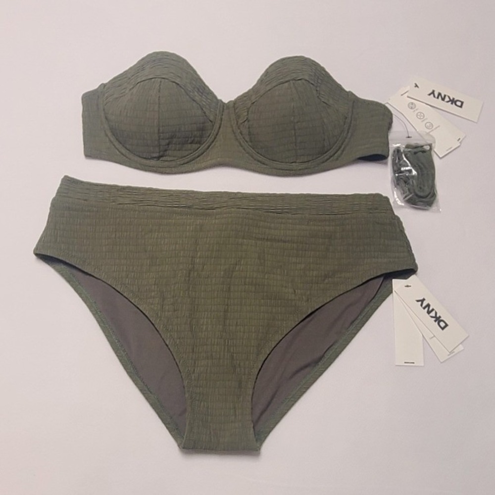 DKNY Women's Olive Green Smocked Underwire Bikini Set XL/L NEW